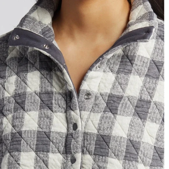 Marine Layer Snap Placket Quilted Pullover Jacket Sweatshirt Check Henley Polo M - Picture 2 of 11